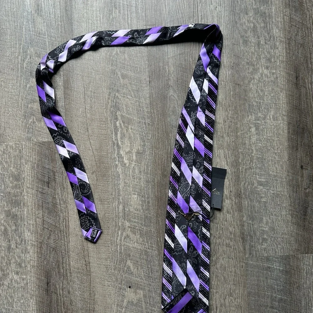 NEW Vitaliano Pancaldi men's purple abstract colorful 100% silk luxury tie NWT